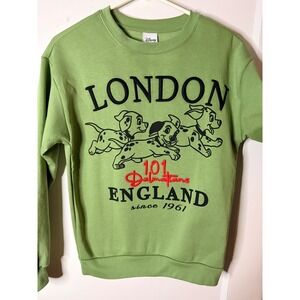Disney 101 Dalmatians London England Green Graphic Sweatshirt XS WQSJ060-3L59